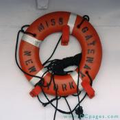 A life preserver hung on the Miss Gateway ferry that transported us to the Statue of Liberty.