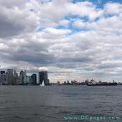 Ferry view of the Island of Manhattan, one of the five boroughs of New York City.
