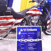 This Harley Davidson was painted in the stars and stripes specifically in tribute of the 9/11 tragedy.