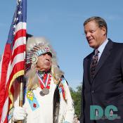 Senator Ben Nighthorse Campbell (left) and Smithsonian Secretary Lawrence M. Small (right)