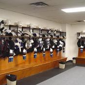 The Washington Capitals dressing room at their training facility in Piney Orchard Ice Arena in Maryland.