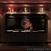 The America's Heroes Memorial and chapel is housed inside the Pentagon, at the exact impact site where American Airlines Flight 77 crashed into the building. The memorial contains large black acrylic panels etched with the names of those killed, as well as a book filled with photographs and biographies of each of the victims, while the small chapel has stained glass windows with patriotic themed designs.