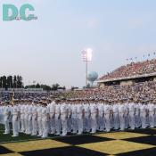 A Brigade of Midshipmen stand at attention for the 'Presentation of Colors.'