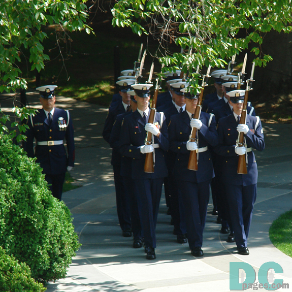 Honor Guard marching to the Tomb of the Unknowns.