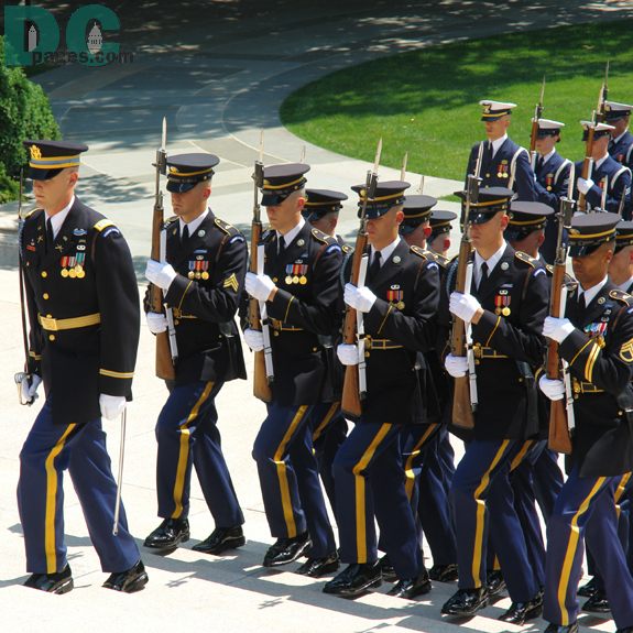 Honor Guard marching to the Tomb of the Unknowns.