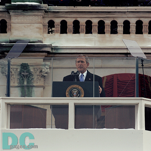President George W. Bush makes his inaugural address in 