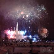 Fireworks explode around the Washington Monument on the eve of President Bush's inauguration