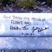 God Bless the Heroes of Flight 93 written on guard rail.