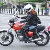 A female rider showing her support for the war vets.