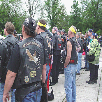 At the concert there were many different chapters of motorcycle clubs.
