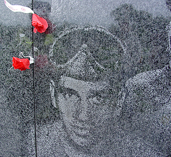 One of the many images engraved into the Korean War Memorial.