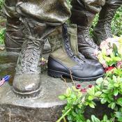 A real foot soldiers jungle boot was left with writing from a fellow soldier who survived the war.