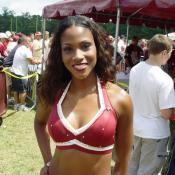 Cheerleader Monica Elliott, from Upper Marlboro, also works as an administrative assistant for a technology company in McLean.  Of her experience with the Redskins she says "One of the highlights of my entire life on this earth."
