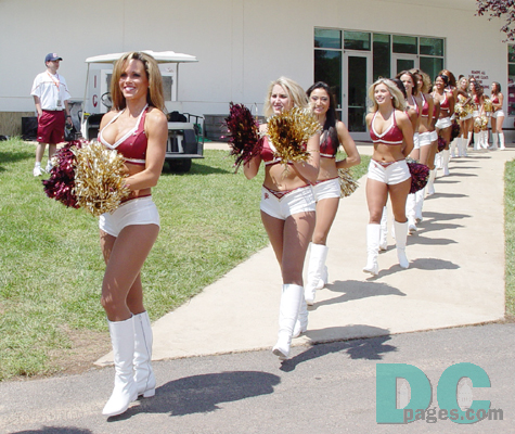 The Redskins cheerleaders followed the marching band.