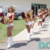 The Redskins cheerleaders followed the marching band.