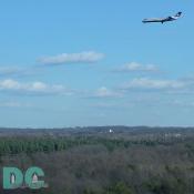 Plane landing at Dulles International Airport view from Steven F. Udvar Hazy Center. Plane Observation Deck 