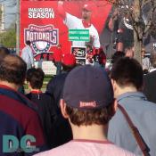 Washington Nationals' Inaugural Home Opener - A picture of pitcher Esteban Loaiza greets fans as they approach RFK stadium.