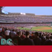 Washington Nationals' Inaugural Home Opener - Fans get excited as President George W. Bush is announced to throw the first ceremonial pitch.
