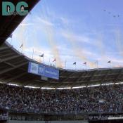 Washington Nationals' Inaugural Home Opener - Four Airforce fighter planes fly over RFK during the National Anthem.