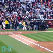 Washington Nationals' Inaugural Home Opener - The crowd roars with enthusiasm as President Bush comes out of the dugout.