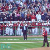 Washington Nationals' Inaugural Home Opener - President George W. Bush gets ready to throw out the ceremonial first pitch. 