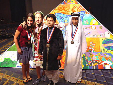 Young Artists in front of Art for Peace Pyramid